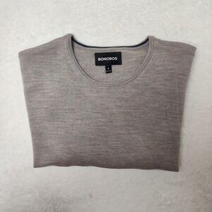 Bonobos Sweater Mens M Gray Crew Neck Wool Pullover Tight-Knit Lightweight